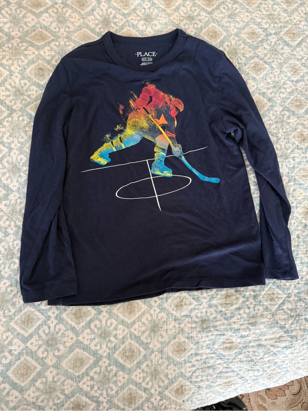 The Children's Place Navy Long-Sleeve Hockey Player Graphic Tee